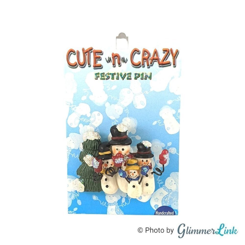 Vintage Handmade Cute n Crazy Festive Snow Family Pin